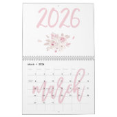 Modern Floral Pink Calendar 2026 カレンダー (3月 2026)