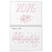 Modern Floral Pink Calendar 2026 カレンダー (2月 2026)