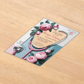 Modern Floral Pink Roses Stethoscope Graduation アクリル招待状 (レイダウン)