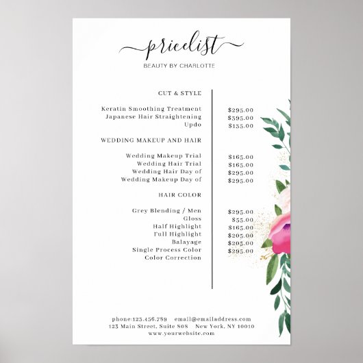 Modern Floral Price List Poster ポスター (正面)
