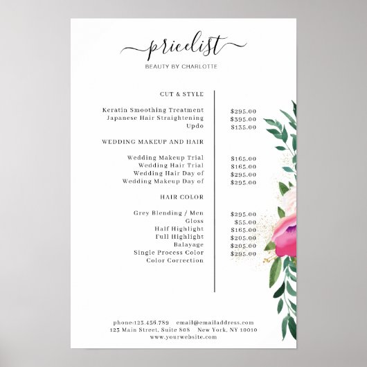 Modern Floral Price List Poster ポスター (正面)