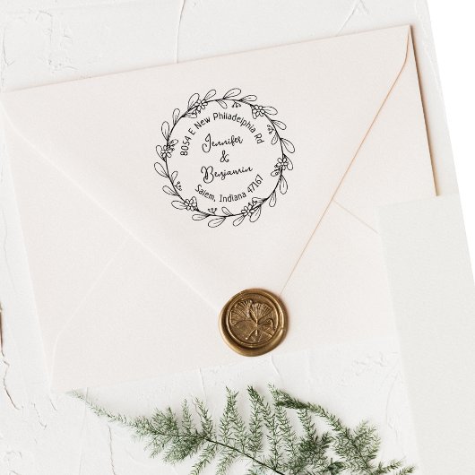 Modern Floral Return Address, Couple   ラバースタンプ