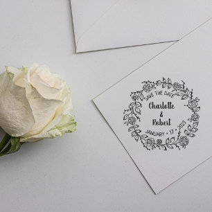 Modern Floral Save the Date Wedding ラバースタンプ