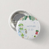 Modern Floral Snowman Mother To Be Baby Shower  缶バッジ (正面&裏面)