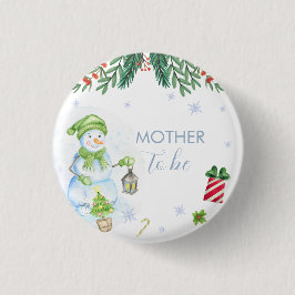 Modern Floral Snowman Mother To Be Baby Shower 缶バッジ