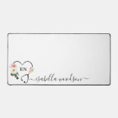 Modern Floral Stethoscope Nurse Script Name デスクマット (正面)
