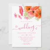 Modern Floral Vibrant Pink Orange Wedding Qr Code 招待状 (正面)