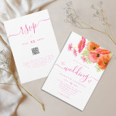 Modern Floral Vibrant Pink Orange Wedding Qr Code 招待状