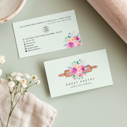 Modern floral watercolor pastry bakery rolling pin 名刺