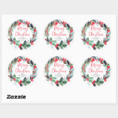 Modern floral watercolor wreath red Christmas  ラウンドシール (シート)