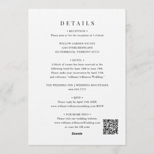modern  Floral Wedding Information Card QR Code 招待状 (裏面)
