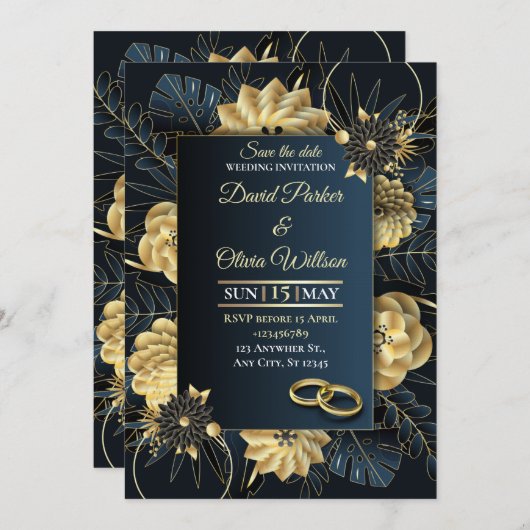 Modern Floral Wedding Invitation Custom card 招待状 (正面/裏面)