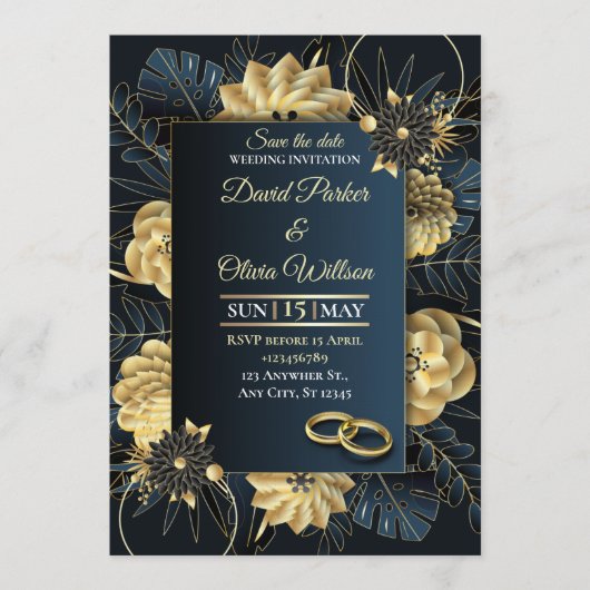 Modern Floral Wedding Invitation Custom card 招待状 (正面)
