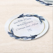Modern Floral Wedding Invitation – Gold Circle Fra ラウンドペーパーコースター (アングル)