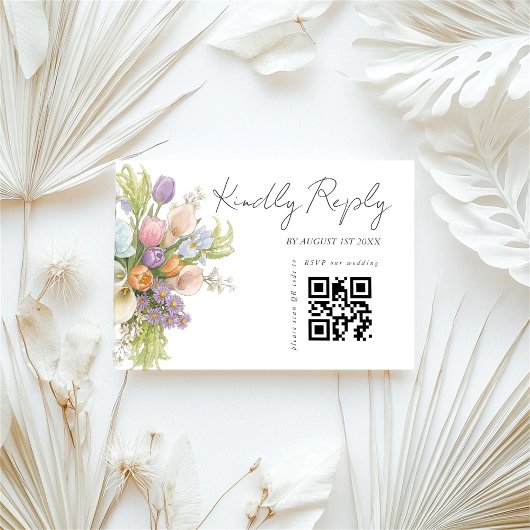 Modern Floral Wedding QR code  出欠カード