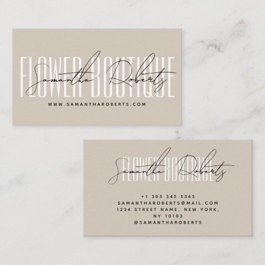 Modern florist flower boutique beige 名刺 (正面/裏面)