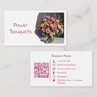 Modern Florist Flower Shop Bouquet QR Code Photo 名刺