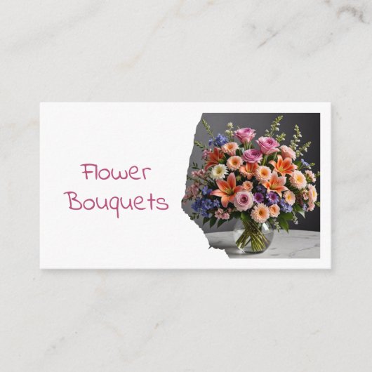Modern Florist Flower Shop Bouquet QR Code Photo 名刺 (正面)