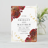Modern Flower Red Rose and Gold Wedding 招待状 (スタンド正面)