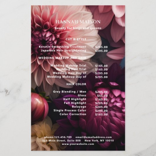 Modern Flower Salon Pricelist チラシ (正面)