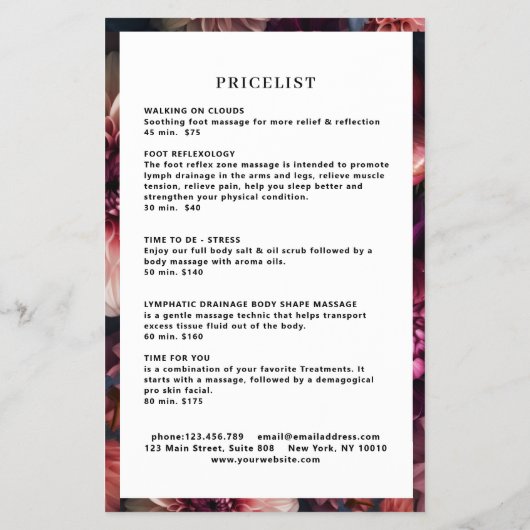 Modern Flower Salon Pricelist チラシ (裏面)
