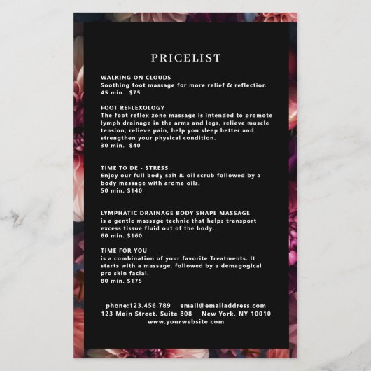 Modern Flower Salon Pricelist チラシ (裏面)
