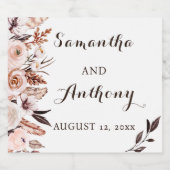 Modern Flowers Feathers Wedding Wine Bottle Label スパークリングワインラベル (シングルラベル)