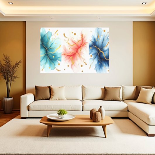 Modern Fluid Ink Swirls in Gold Abstract Canvas キャンバスプリント