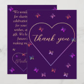 modern flying butterflies heart サンキューカード (正面/裏面)