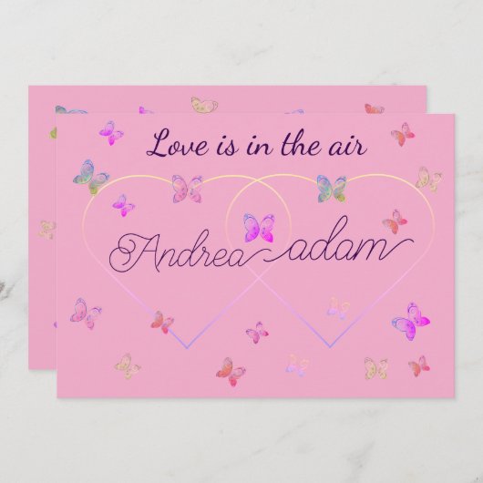 modern flying butterflies heart 招待状 (正面/裏面)