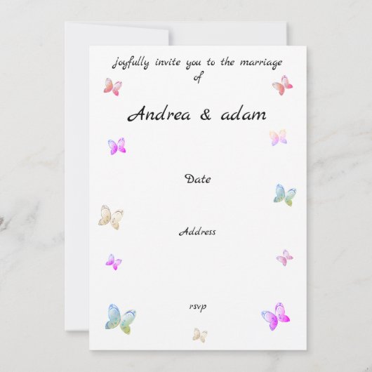 modern flying butterflies heart 招待状 (裏面)