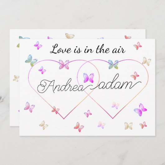 modern flying butterflies heart 招待状 (正面/裏面)