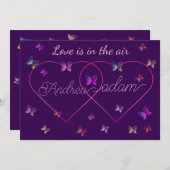 modern flying butterflies heart 招待状 (正面/裏面)