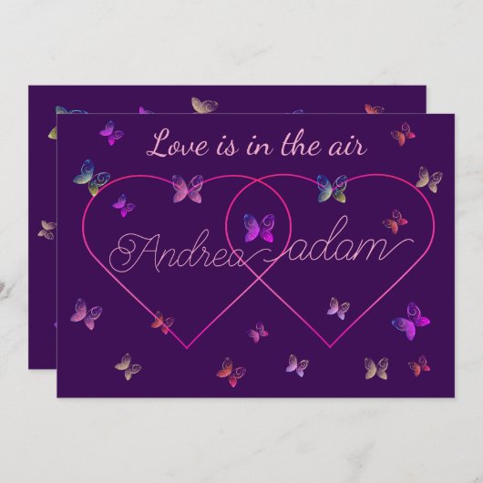 modern flying butterflies heart 招待状 (正面/裏面)