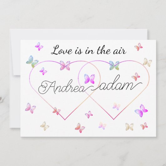 modern flying butterflies heart invitation 招待状 (正面)