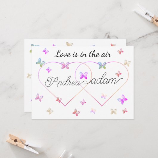 modern flying butterflies heart invitation 招待状 (正面/裏面インサイチュ)