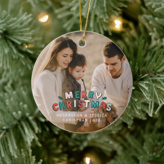 Modern foliage wreath photo Christmas セラミックオーナメント (ツリー)