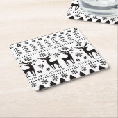 Modern Folk Art Christmas Reindeer スクエアペーパーコースター (アングル)