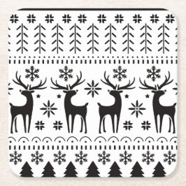 Modern Folk Art Christmas Reindeer スクエアペーパーコースター