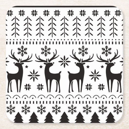 Modern Folk Art Christmas Reindeer スクエアペーパーコースター (正面)
