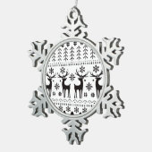 Modern Folk Art Christmas Reindeer スノーフレークピューターオーナメント (右)
