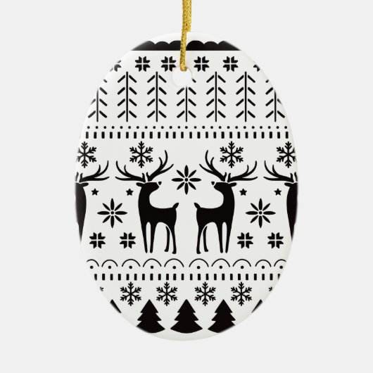 Modern Folk Art Christmas Reindeer セラミックオーナメント (正面)