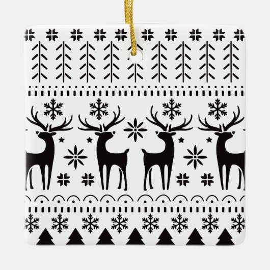 Modern Folk Art Christmas Reindeer セラミックオーナメント (正面)