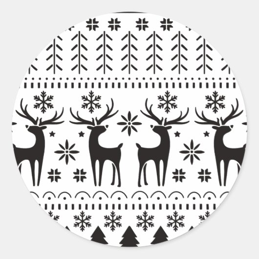 Modern Folk Art Christmas Reindeer  ラウンドシール (正面)