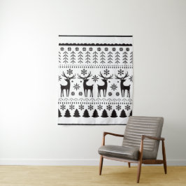 Modern Folk Art Christmas Reindeer Holiday タペストリー