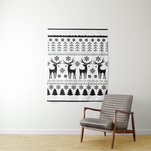 Modern Folk Art Christmas Reindeer Holiday タペストリー (インサイチュ)