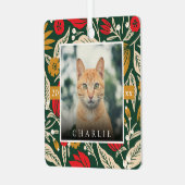 Modern Folk Art Floral Pet Photo Christmas Holiday メタルオーナメント (正面左)