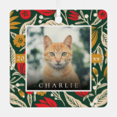 Modern Folk Art Floral Pet Photo Christmas Holiday メタルオーナメント (正面)