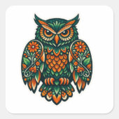 Modern Folk Art Owl  スクエアシール (正面)