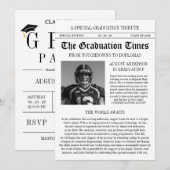 Modern Football Player Newspaper Photo Graduation 招待状 (正面/裏面)